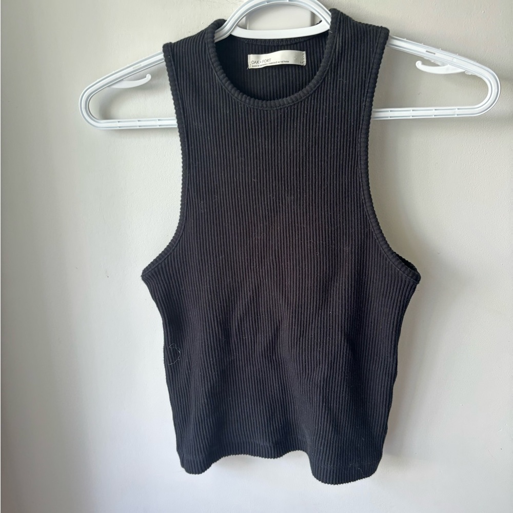 OAK + FORT Black Sleeveless Crop Muscle Tee